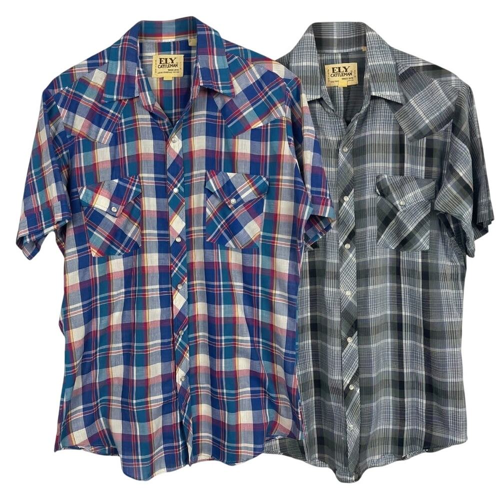(2) Vintage Ely Cattleman Men's M Western‎ Cowboy Saloon Retro Pearl Snap Shirts